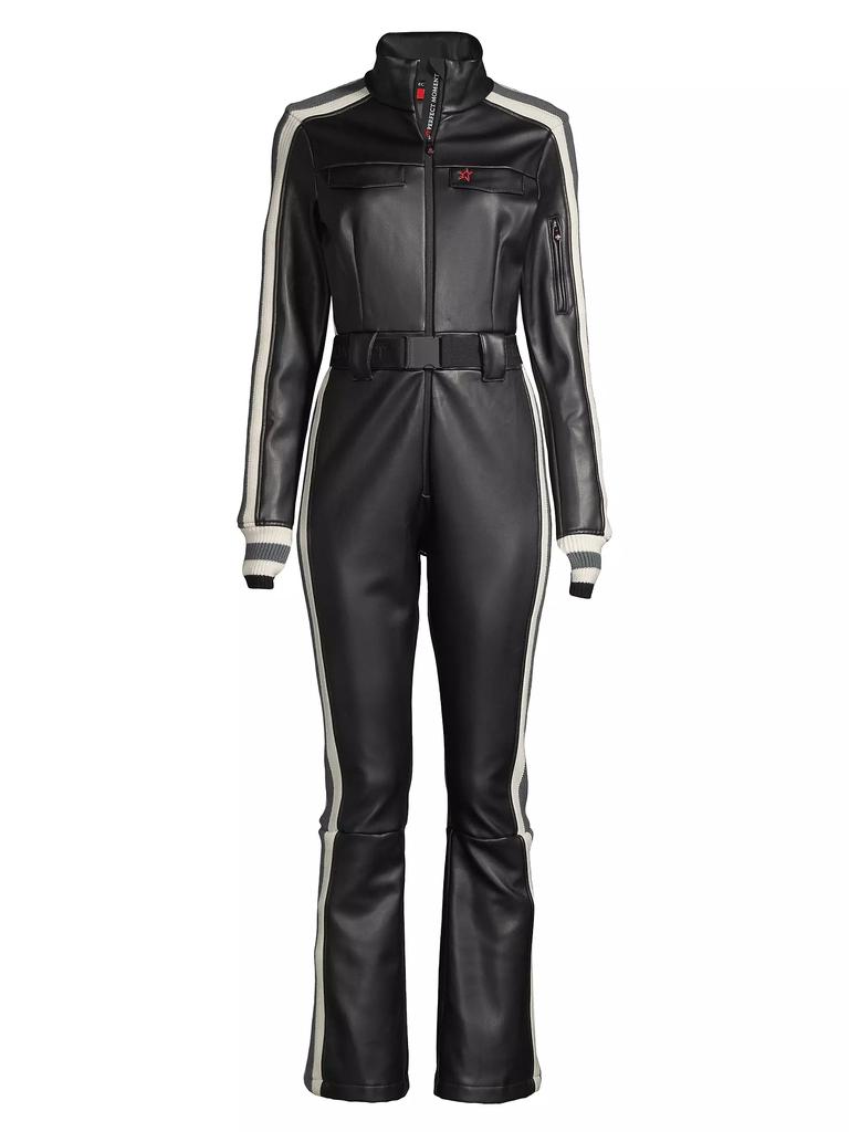 Perfect Moment Crystal Belted Stripe Faux Leather Ski Suit