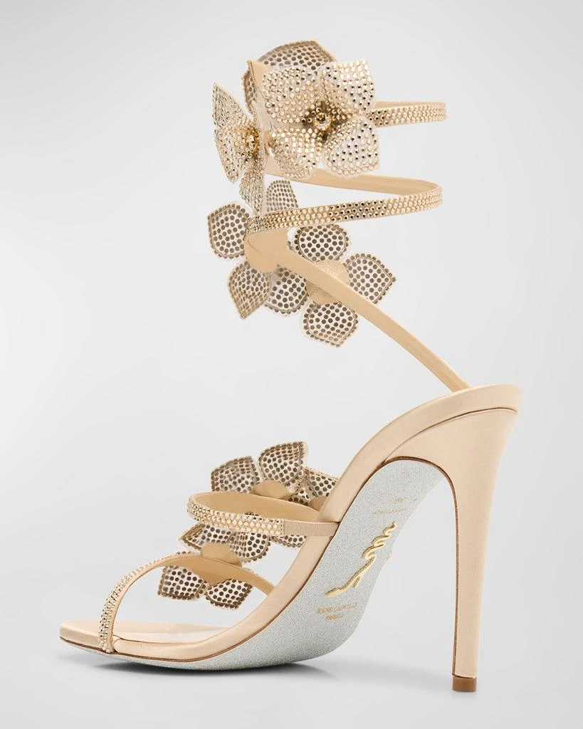 Rene Caovilla Floraine Crystal Flowers Ankle-Wrap Sandals 4
