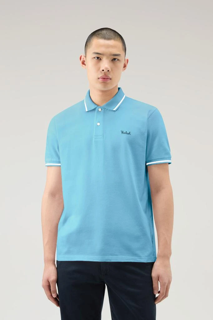 Woolrich Monterey Polo Shirt in Stretch Cotton Piquet with Striped Edges - Men - Blue 1