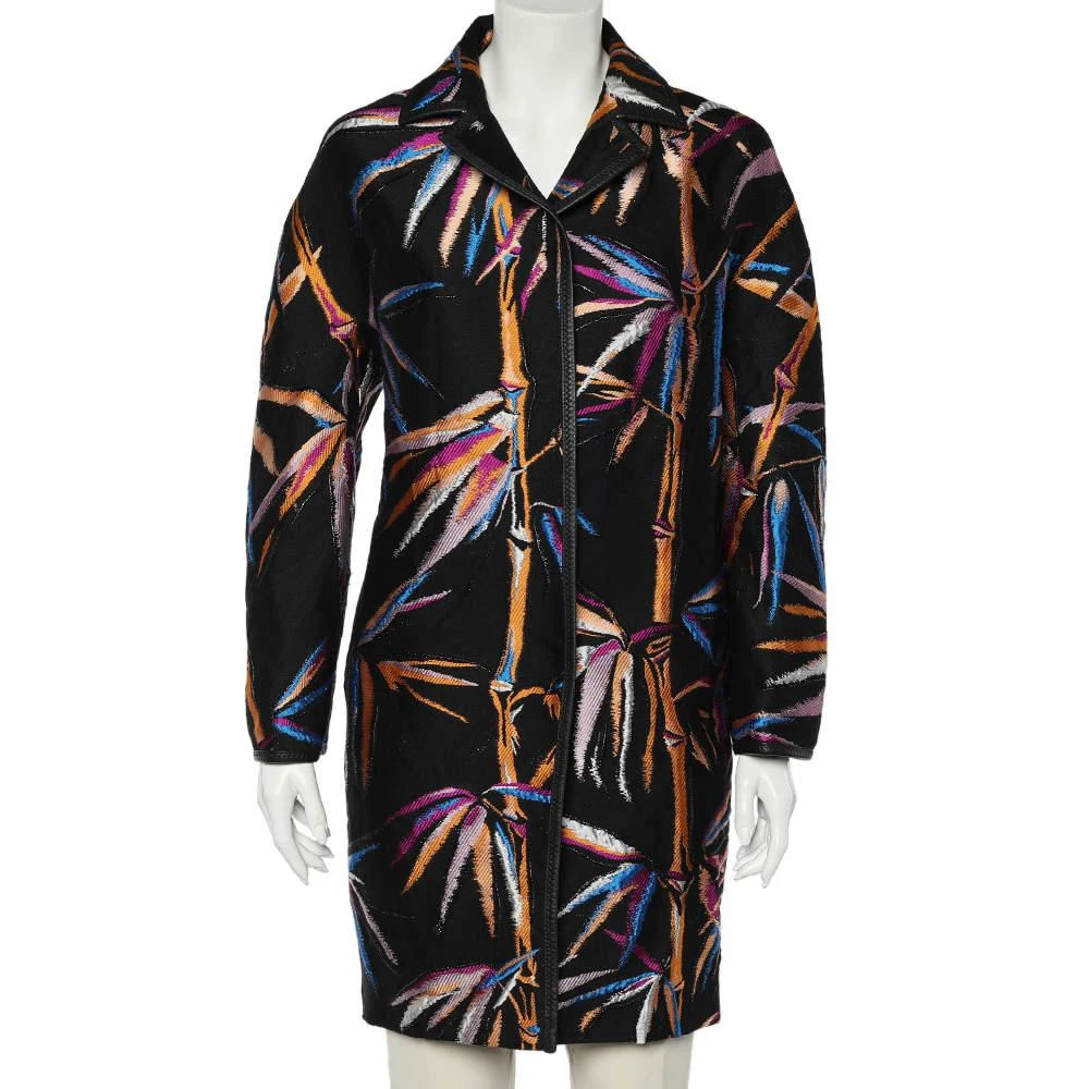 EMILIO PUCCI Emilio Pucci Black Leaf Jacquard Button Front Oversized Coat S 1