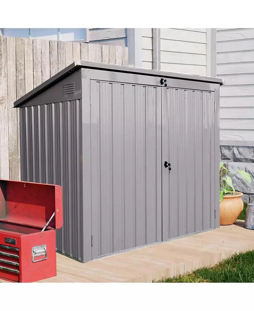 LUCKY ONE Mondawe 62"x40"x52"Stainless Galvanized Steel Bin Shed Stores 2 Trash Cans for Garbage Storage 8