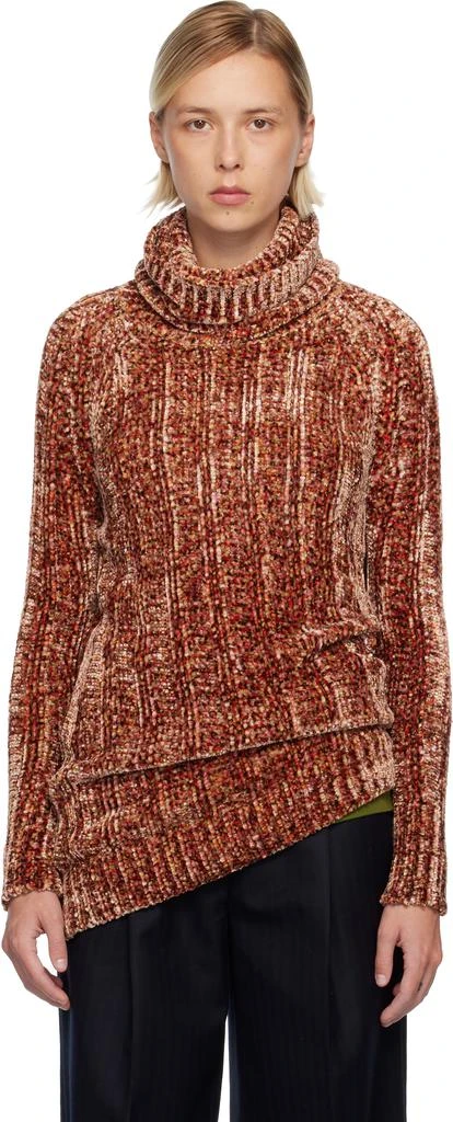 Dries Van Noten Pink 
Brown Long Viscose Turtleneck 1