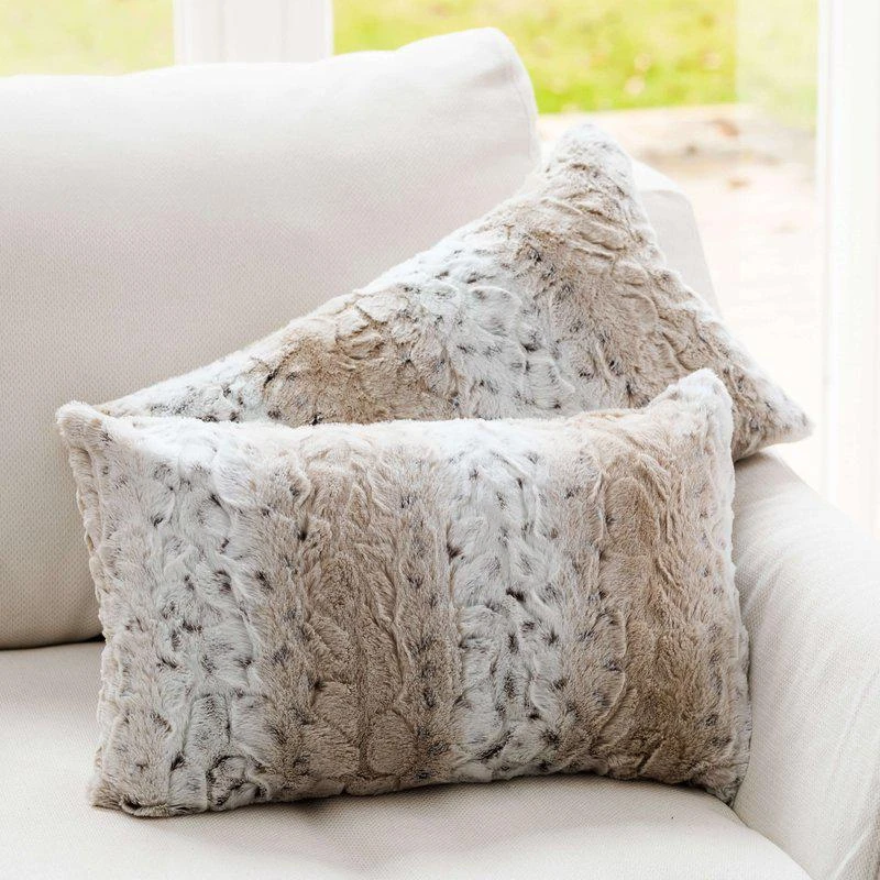 Cheer Collection Embossed Faux Fur Throw Pillows 12" x 20" Snow Leopard, Set of 2 12 X 20 IN 1