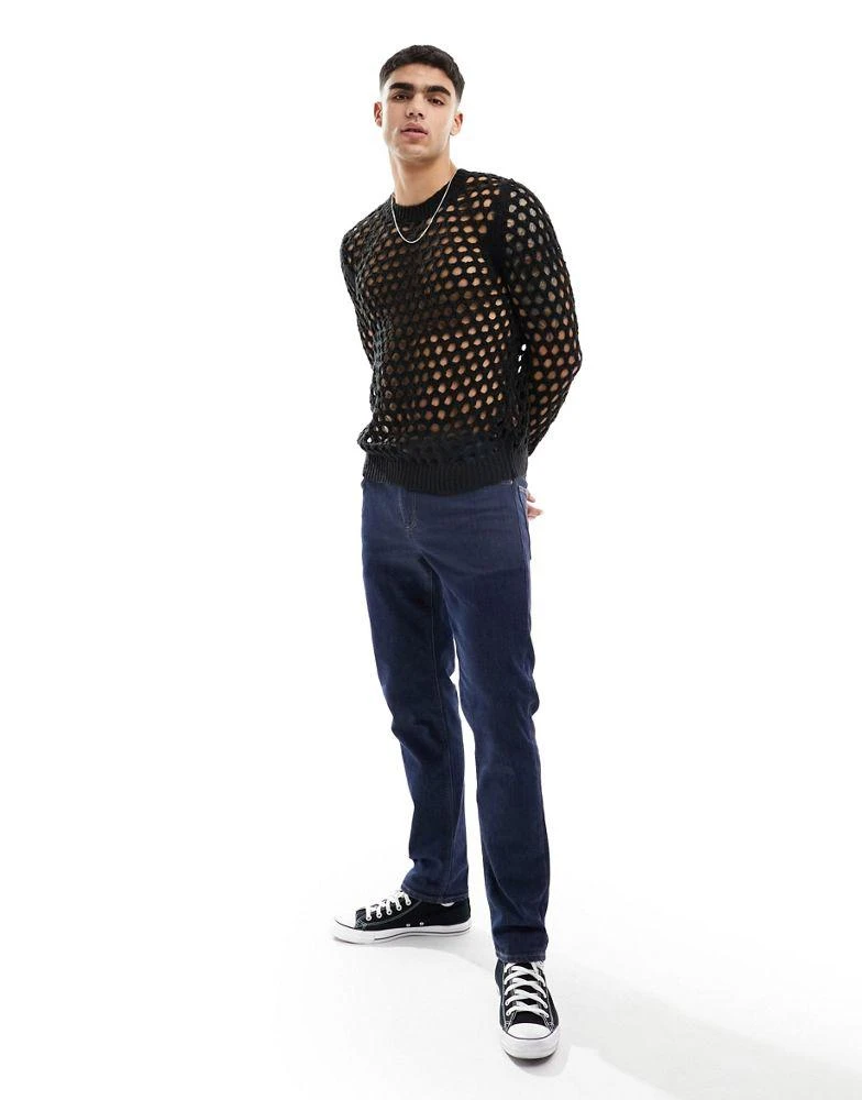 ASOS ASOS DESIGN knitted jumper in open knit texture in black 2