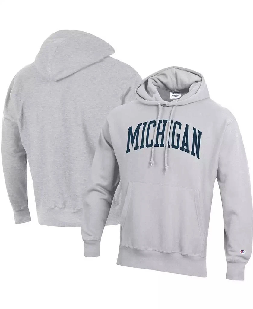 CHAMPION Men's Heathered Gray Michigan Wolverines Team Arch Reverse Weave Pullover Hoodie 1