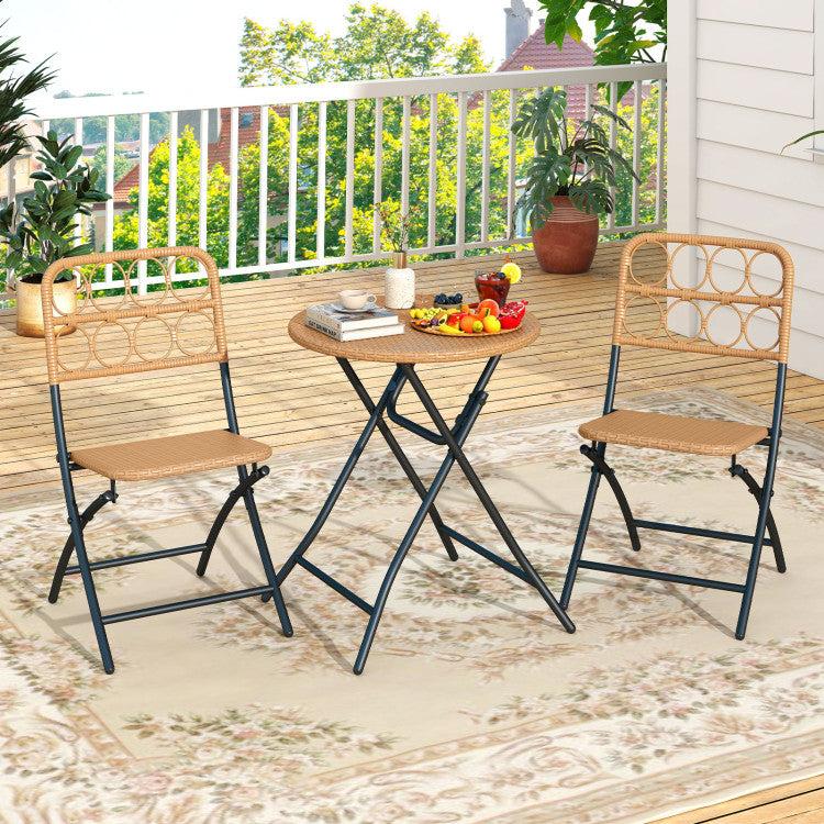 Hivvago 3 Piece Patio Bistro Set Folding Round Table and Chairs with Wicker Seat