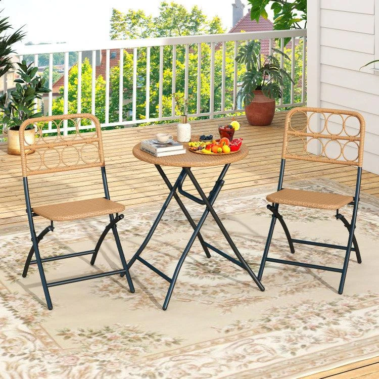 Hivvago 3 Piece Patio Bistro Set Folding Round Table and Chairs with Wicker Seat 2