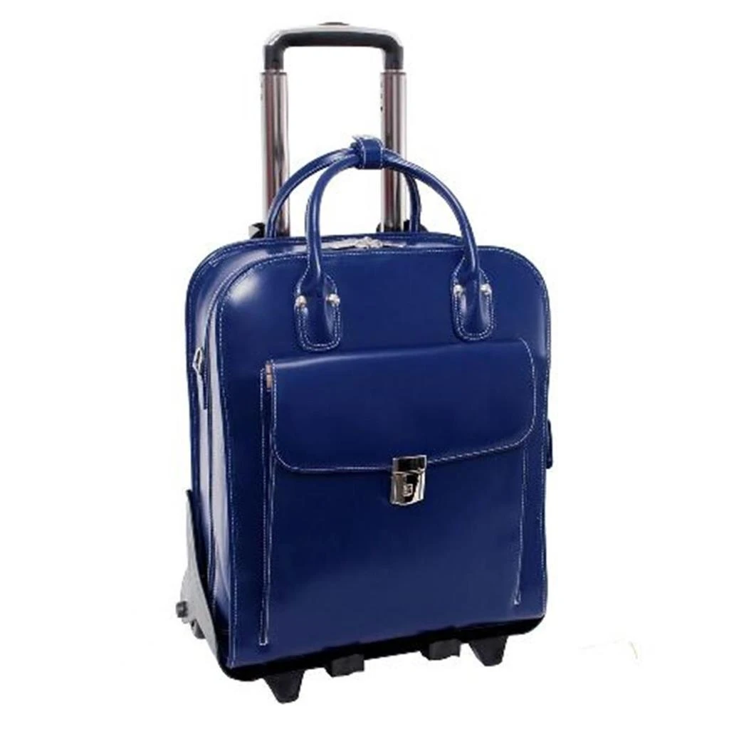 McKleinUSA McKlein 96497 15.6 in. La Grange Leather Vertical Detachable Wheeled Ladies Briefcase- Navy - 14 x 6 x 16.5 in.