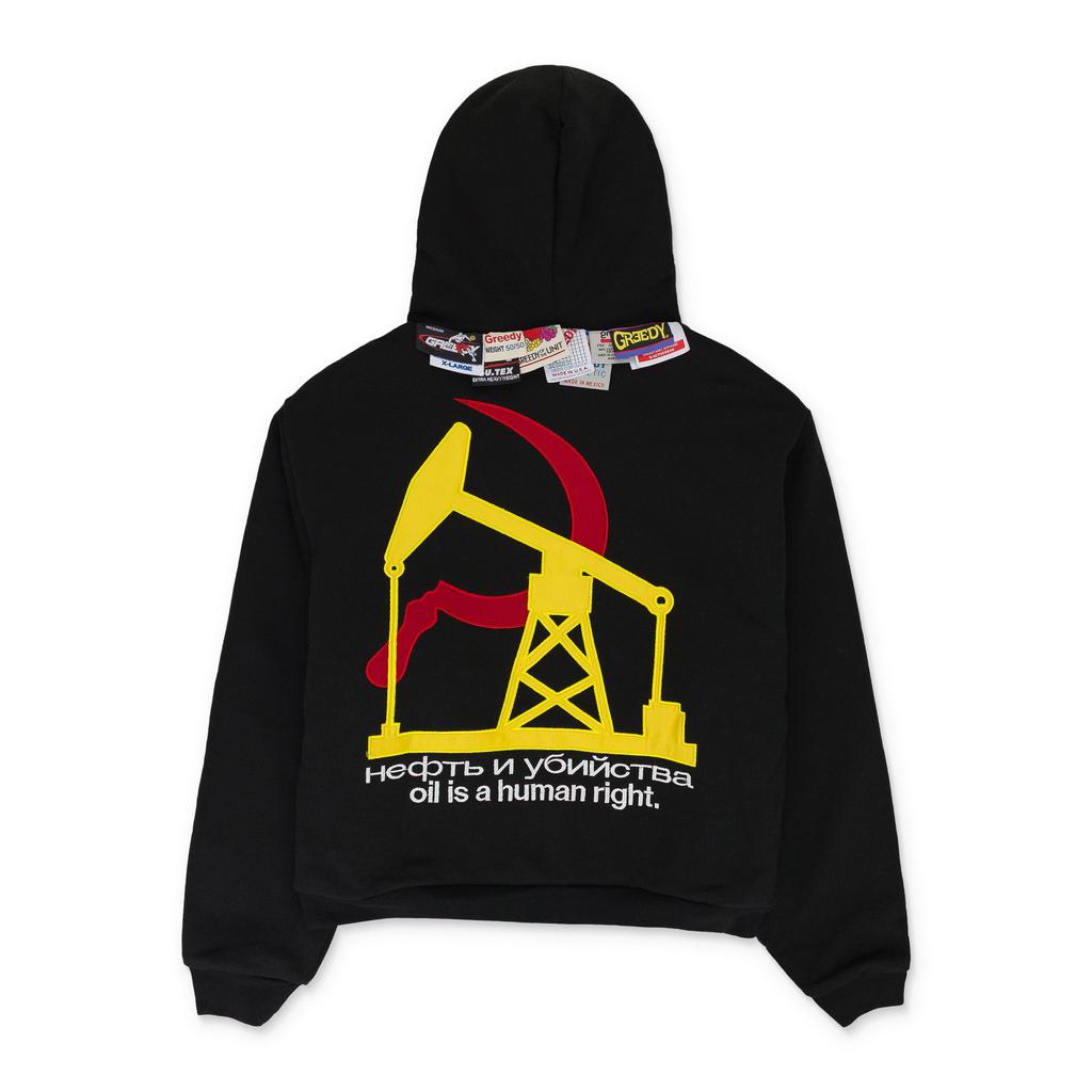 Shop GREEDY UNIT x MURD333R.FM BLACK DOUBLE LAYERED HOODIE on Sale