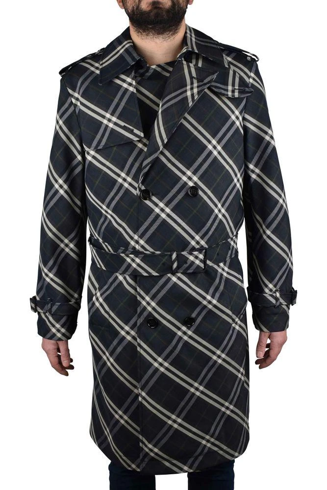 Burberry Indigo Blue Check Pattern Trench Coat 2