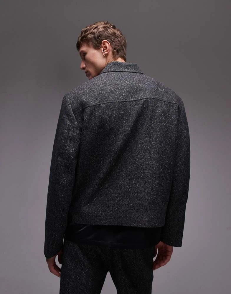 Topman Topman premium harrington wool mix salt and pepper suit jacket in black 4