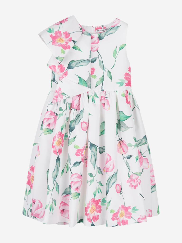 Mama Luma Mama Luma Girls Ruffle Floral Print Dress in White