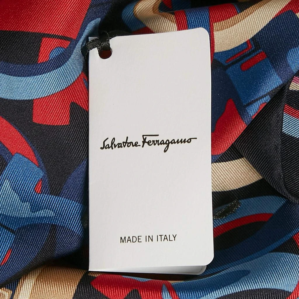 Salvatore Ferragamo Salvatore Ferragamo Navy Blue Logo Print Silk Scarf 4