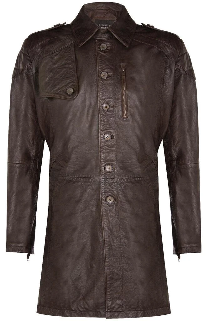 Infinity Leather Mens Soft Long Military Trench Distressed Leather Coat 1