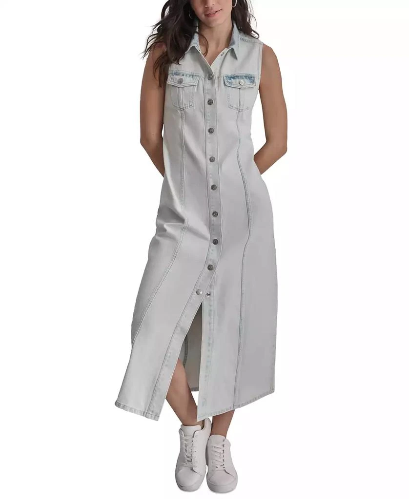white dress with black corset SLEEVELESS DENIM MAXI DRESS – Forbes Fashions