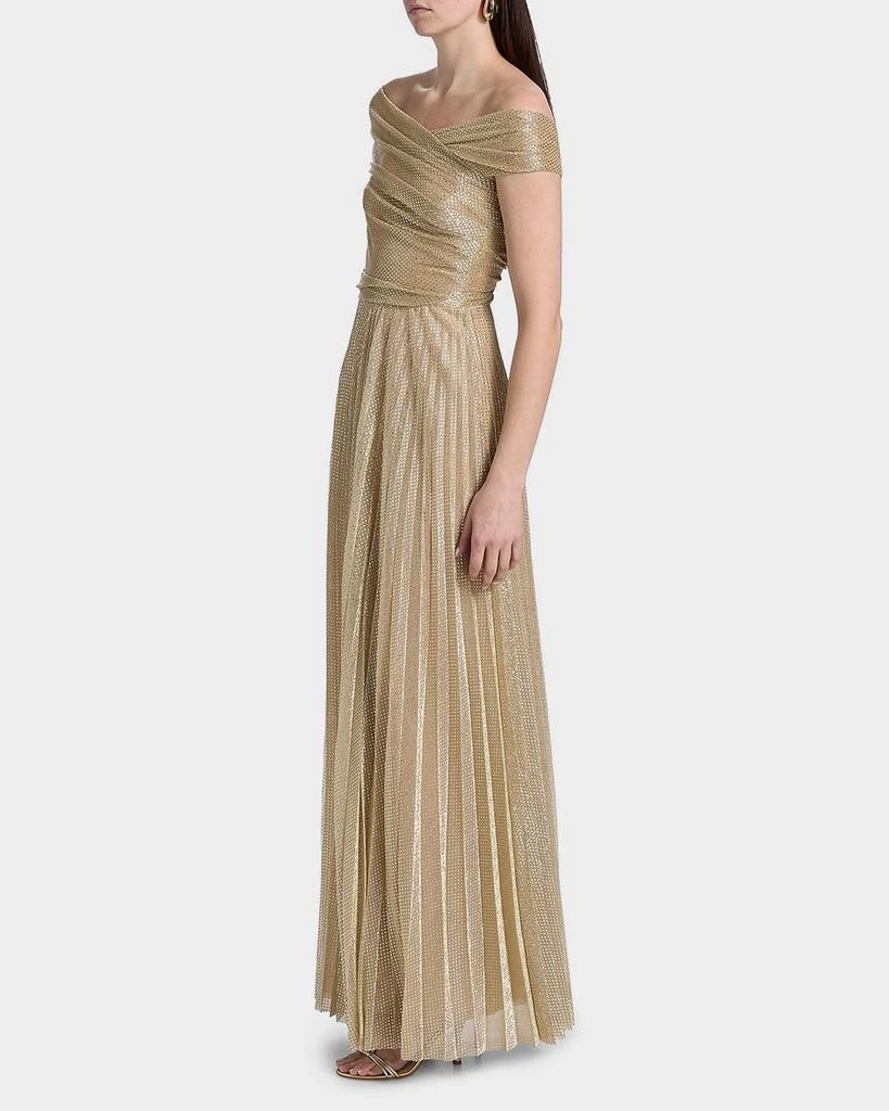 Talbot Runhof Metallic Pin Dot Pleated Off-The-Shoulder Gown 7