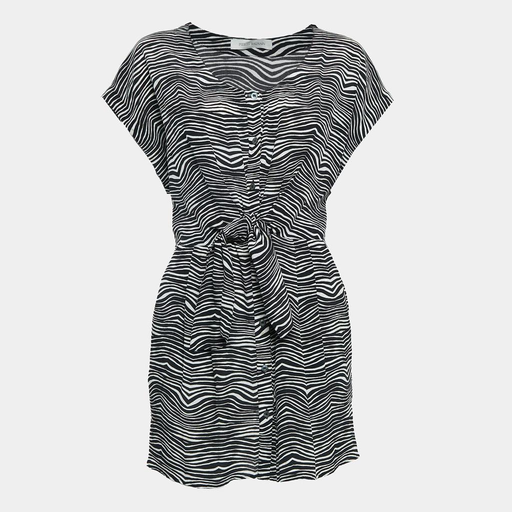 PIERRE BALMAIN Pierre Balmain Black/White Printed Silk Waist Tie-Up Detail Mini Dress M