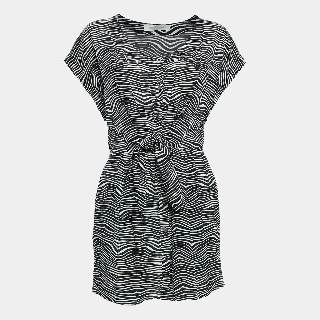 PIERRE BALMAIN Pierre Balmain Black/White Printed Silk Waist Tie-Up Detail Mini Dress M 1