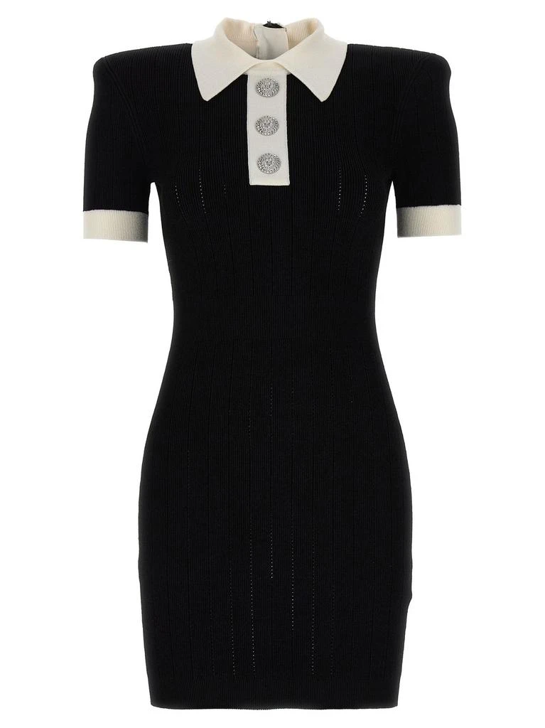 Balmain Balmain Short-Sleeved Ribbed Knit Polo Mini Dress from Cettire