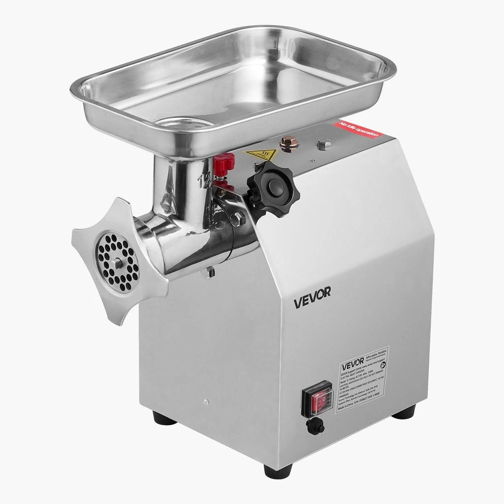 VEVOR Commercial Electric Meat Grinder, 7 lbs/min Capacity, #12 Industrial Meat Mincer with 2 Stainless Steel Blades, 2 Grinding Plates, 850W Heavy-Duty Sausage Maker Stuffer, for Kitchen, Restaurant - Silver