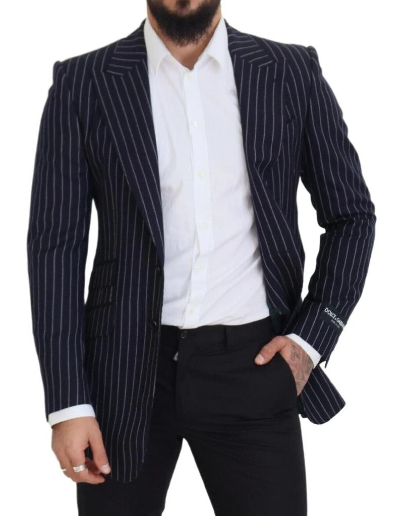 Dolce & Gabbana Dolce & Gabbana Dark Blue Stripe Wool Single Breasted Blazer 5