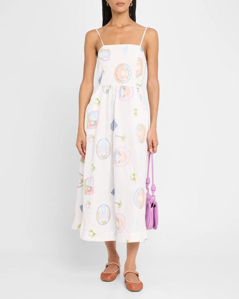Damson Madder Peaches Embroidered Apron Midi Dress 2
