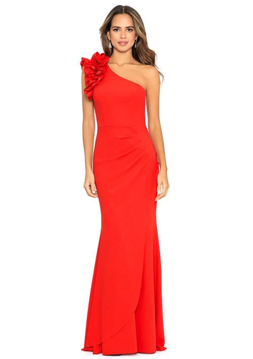 XSCAPE Womens One Shoulder Ruffle Scuba Crepe Slim Gown 1