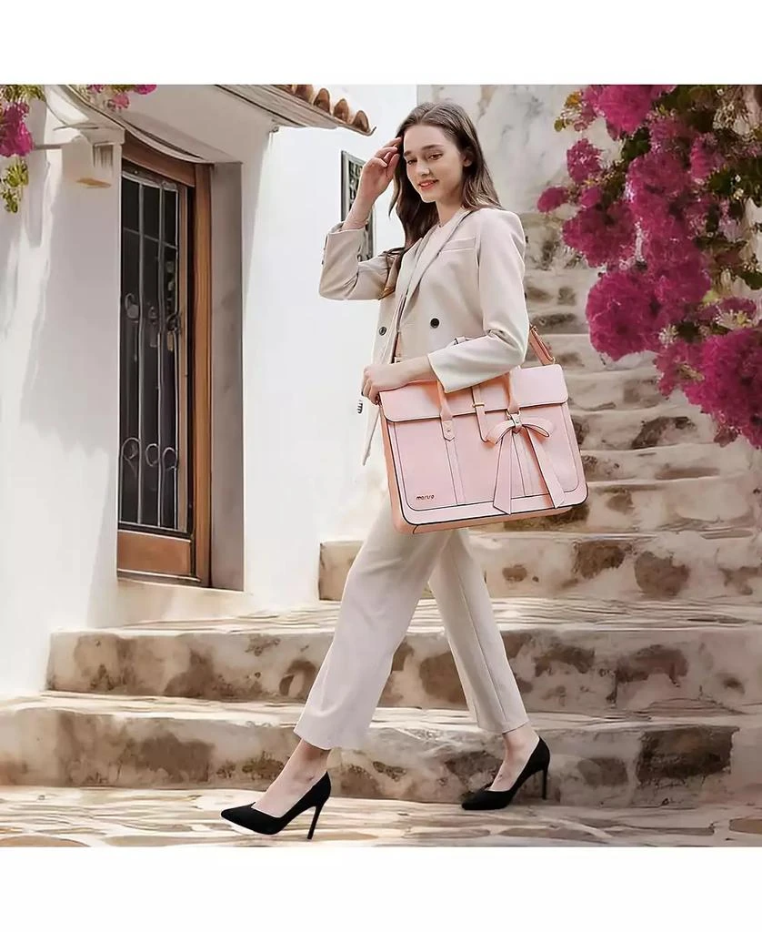 Acer 15-15.6 inch pu Leather Laptop Shoulder Bags Convertible Backpack, 16 inch Messenger Bags Work Briefcase Travel Computer Bag with Bowknot, Pink 8