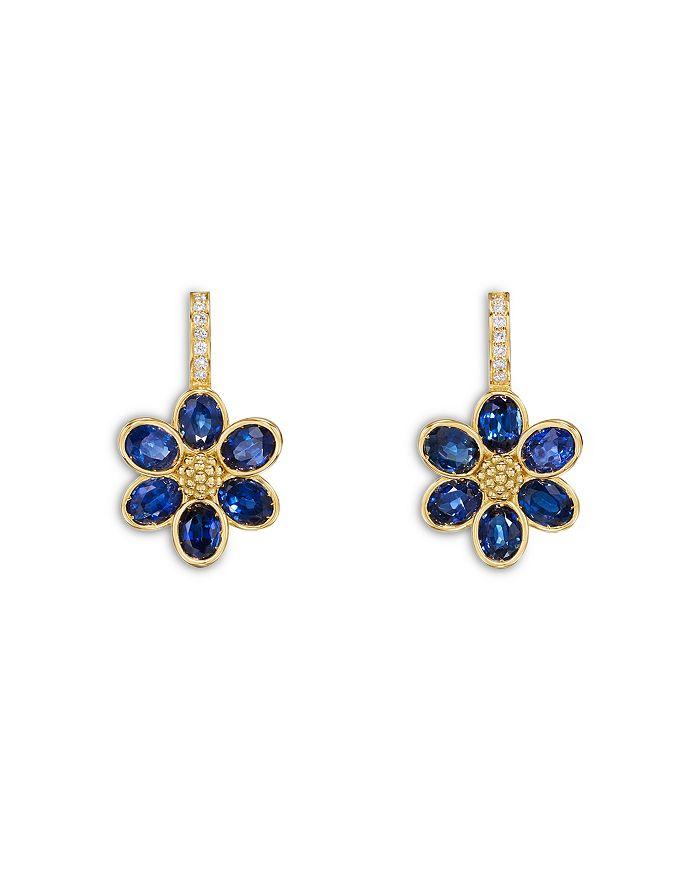 Temple St. Clair 18K Yellow Gold FJ Blue Sapphire 
Diamond Fiori Flower Drop Earrings