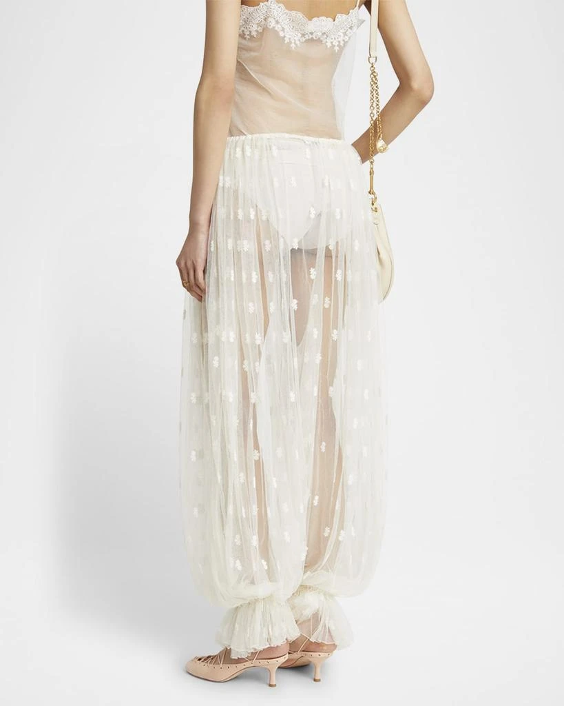 Chloé Embroidered Tulle Wide-Leg Ruffle Trousers 3