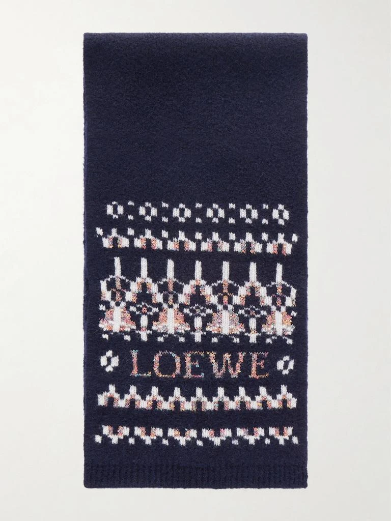 Loewe Sequin-embellished Fair Isle Wool-blend Scarf - Navy