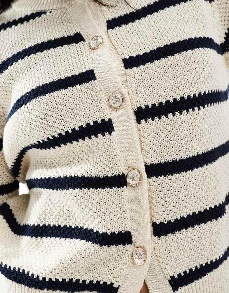 VERO MODA Vero Moda cotton knit striped cardigan in cream 3