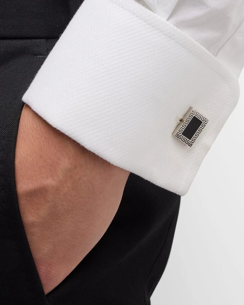 LINK UP Men's Greek Rectangle Cufflink Stud Set 2
