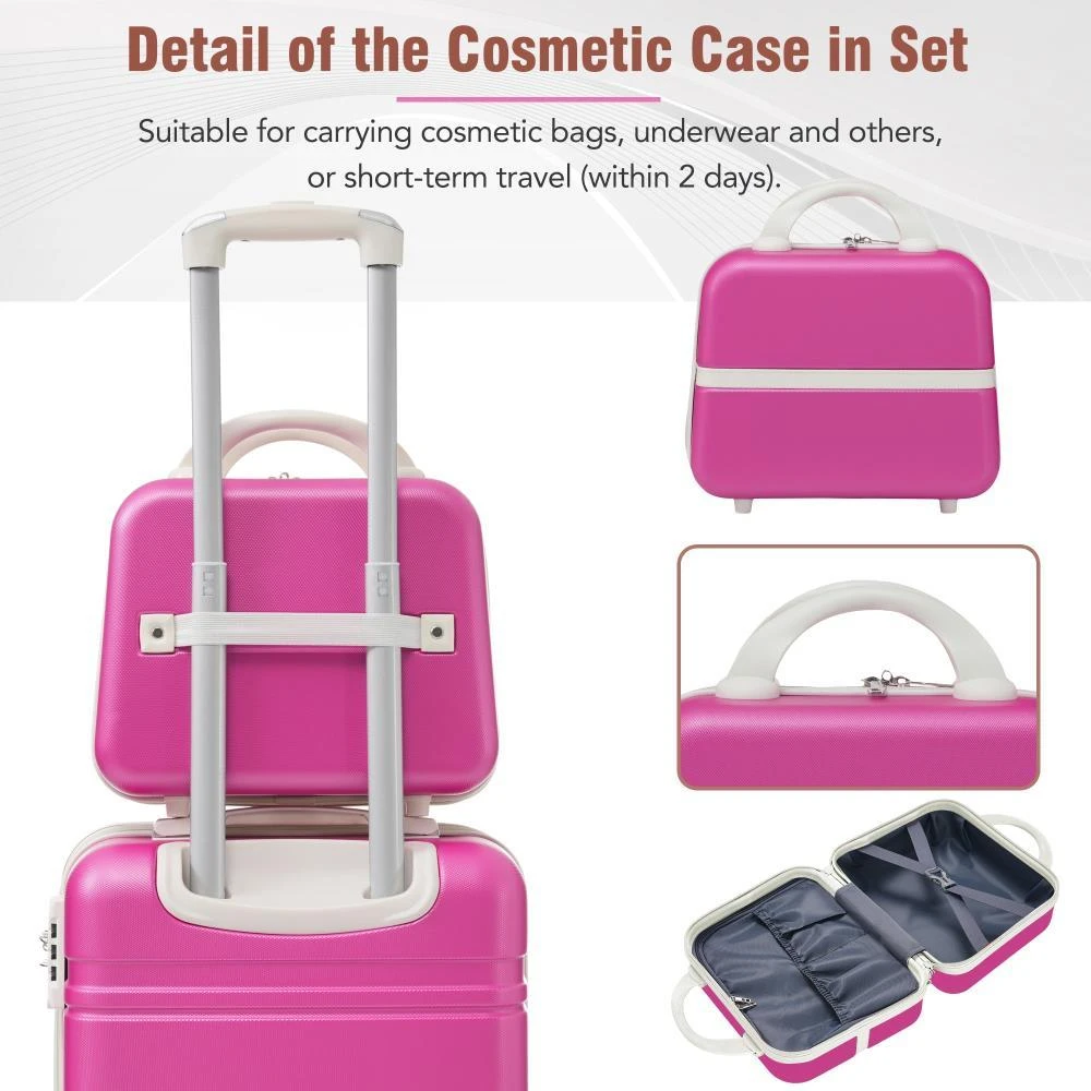 BreeBe Hardshell Luggage Sets 3 Pieces with TSA Lock in Pink, Lightweight ABS, Includes 20' and 24' Suitcases and Cosmetic Case 4
