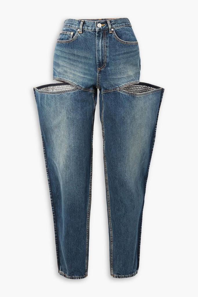 AREA Cutout crystal-embellished high-rise wide-leg jeans