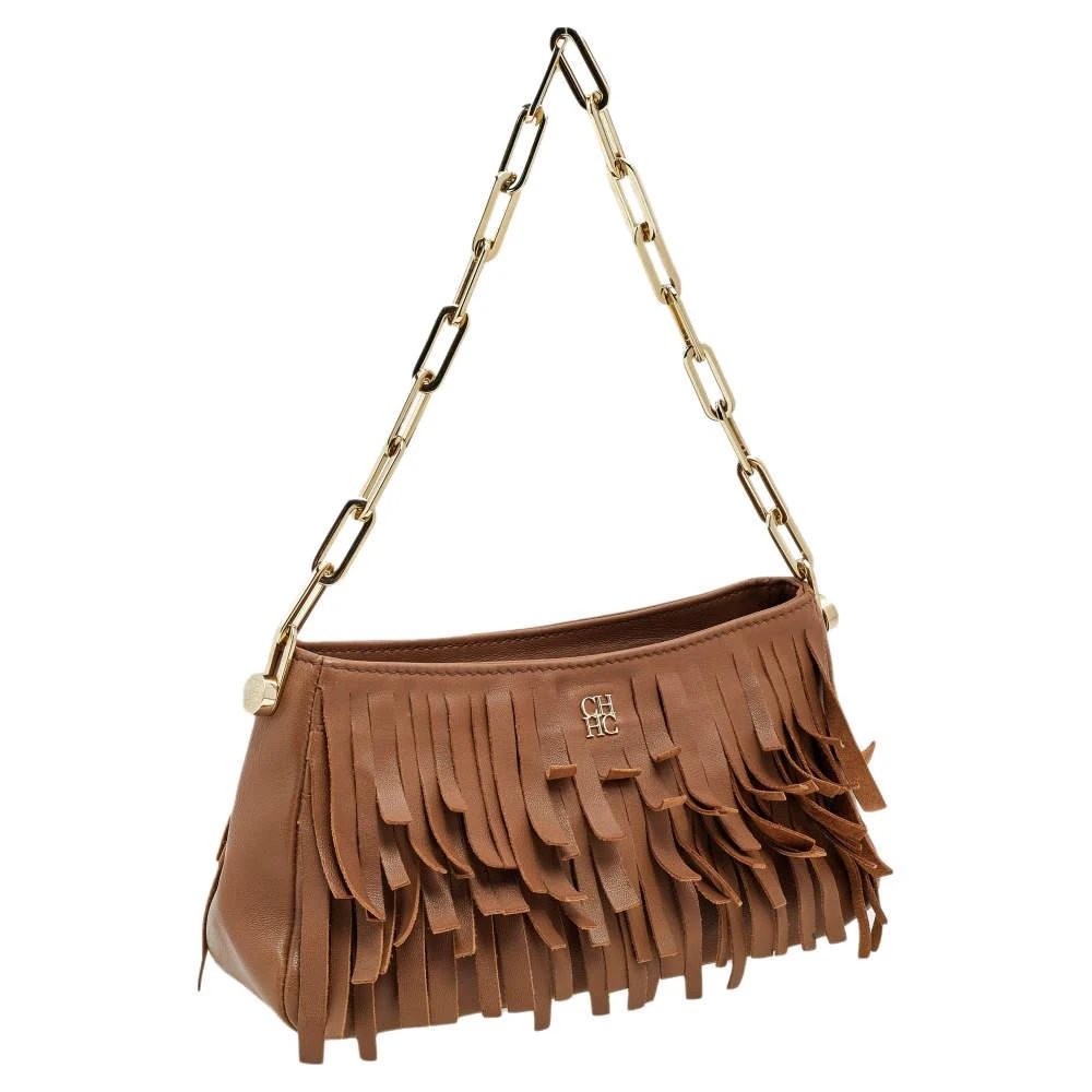 Carolina Herrera Carolina Hererra Brown Leather Fringe Chain Shoulder Bag 3