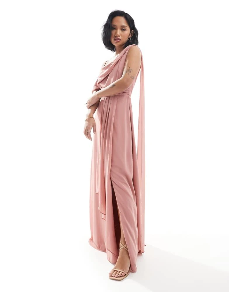 TFNC Petite Bridesmaid one shoulder drape maxi dress with wrap skirt in  dusky pink  On Sale Now with Up to 70% Off | Discover Exclusive Deals &  Savings at BeyondStyle