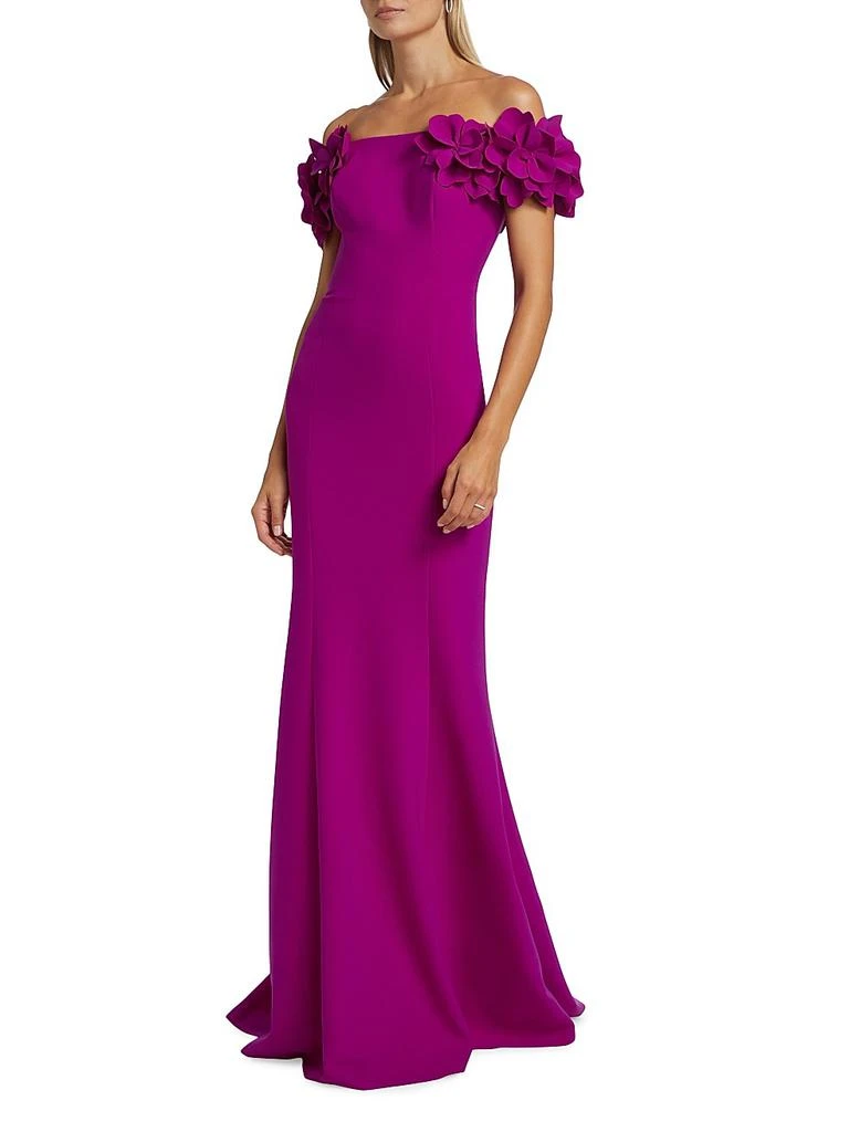 sachin and babi light blue dress Rickie Freeman for Teri Jon Scalloped Crepe Short-Sleeve Embroidered Gown