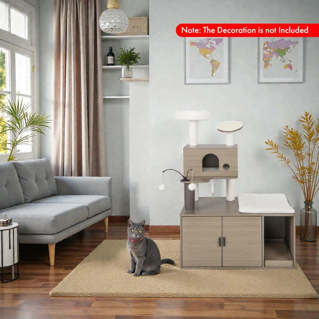 Hivvago Modern Feline Furniture featuring Enclosed Litter Space and Activity Tower 2