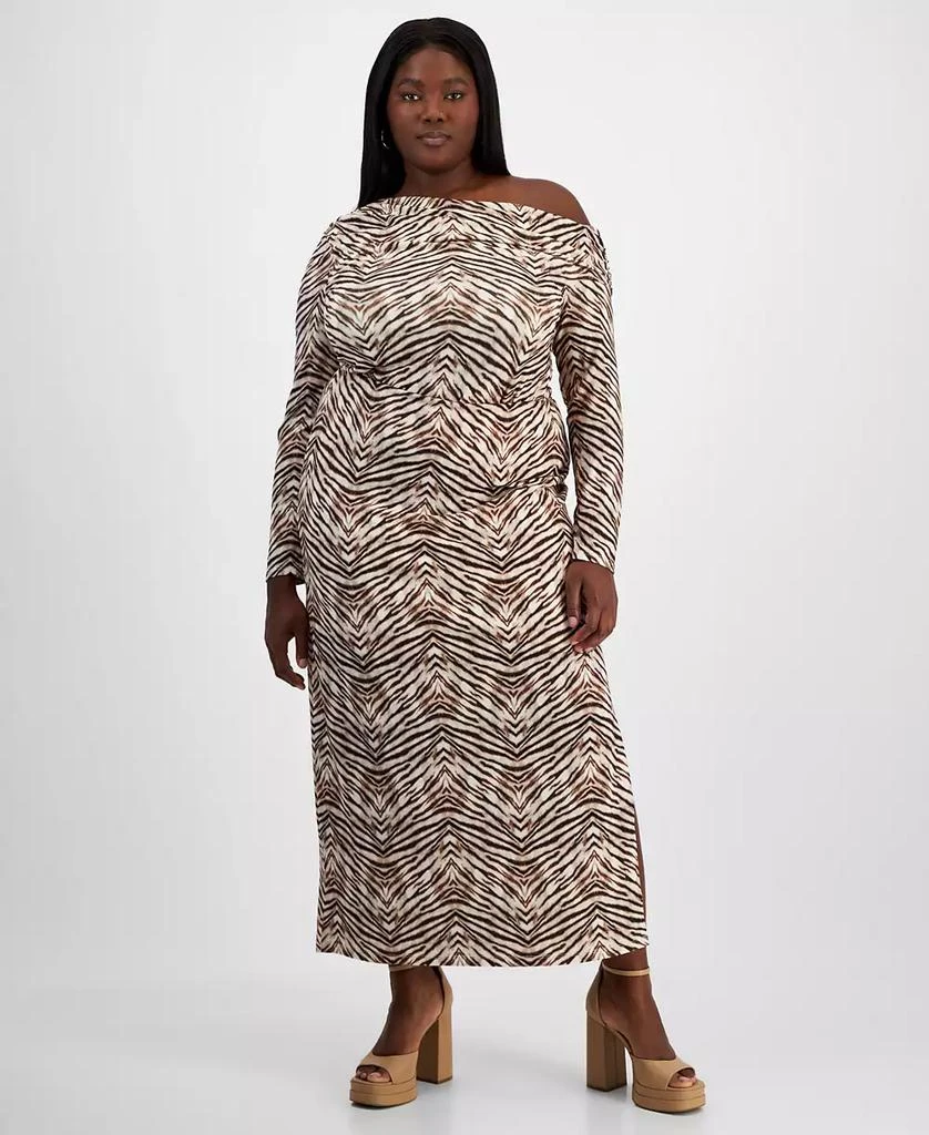 Bar III Trendy Plus Size Printed Knit Crepe Side-Slit Skirt, Exclusively at Macy's 1