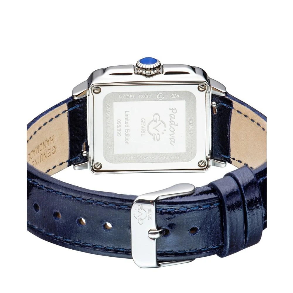 Gevril Women's Padova Gemstone Swiss Quartz Diamond Accent Blue Hand Made Italian Leather Strap Watch 27mm x 3