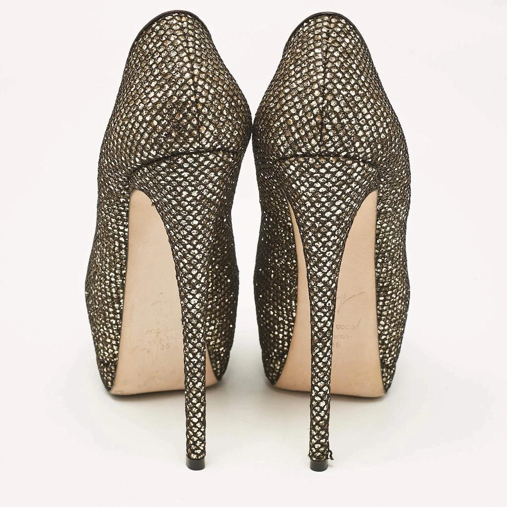 Giuseppe Zanotti Giuseppe Zanotti Gold/Black Glitter and Mesh Sharon Peep Toe Pumps Size 36.5 5