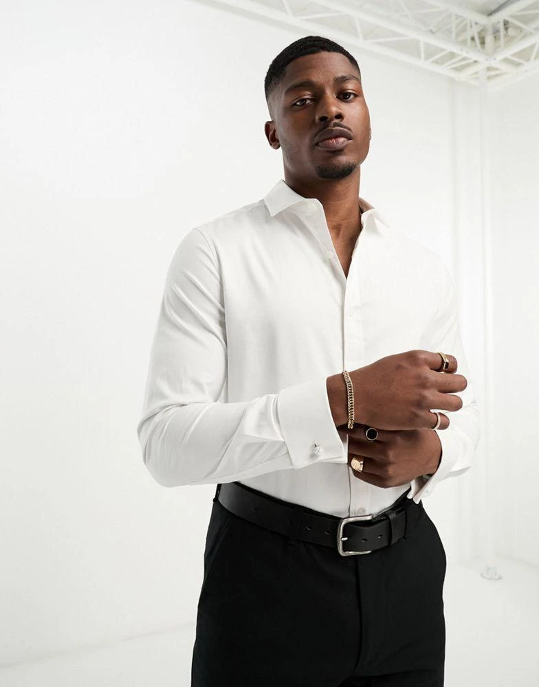 ASOS ASOS DESIGN  easy iron slim fit twill shirt with cutaway collar and double cuff 1