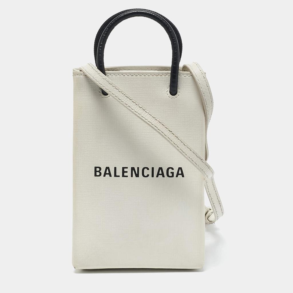 Balenciaga White/Black Leather Shopping Phone Holder