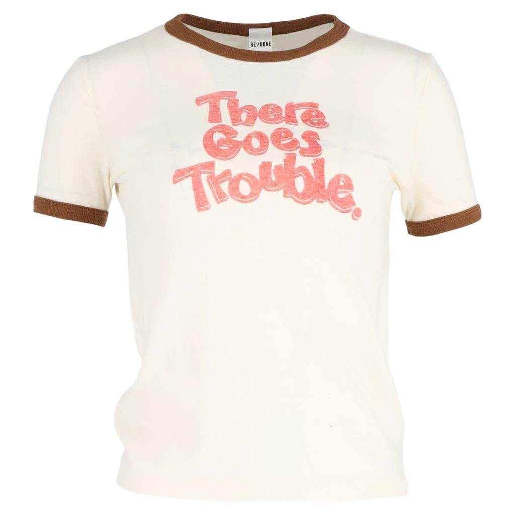 REDONE Re/Done 'There Goes Trouble' T-Shirt in Cream Cotton 1