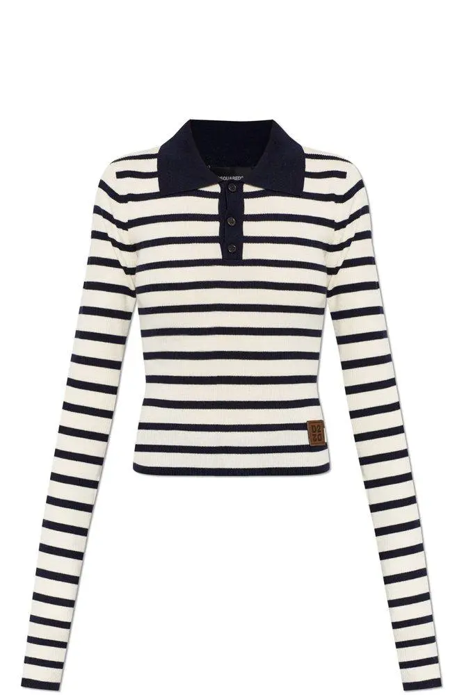 DSQUARED2 Dsquared2 Logo Patch Striped Knitted Polo Top
