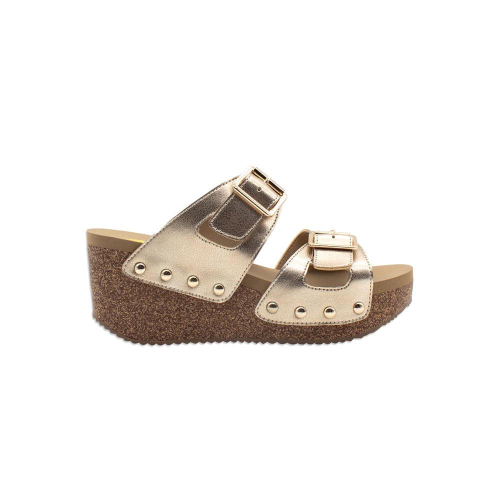 VOLATILE Gertrude Metallic Slide Wedge Sandals