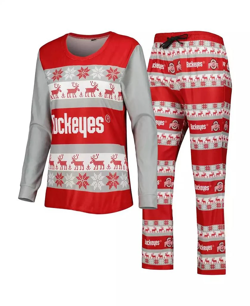 FOCO Women's Scarlet Ohio State Buckeyes Ugly Long Sleeve T-shirt and Pajama Pants Sleep Set 1