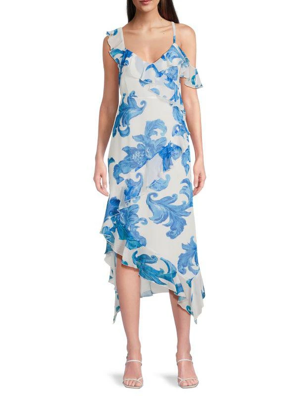 Sam Edelman Schroll Print Ruffle Asymmetric Midi-Dress 1