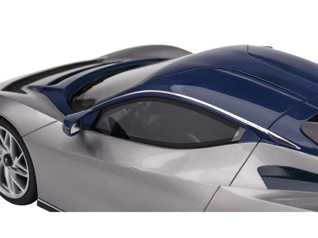 Top Speed 2019 Automobili Pininfarina Battista Argento Liquido Silver Metallic with Blu del Re Blue Top "US Launch Edition" 1/18 Model Car by 3